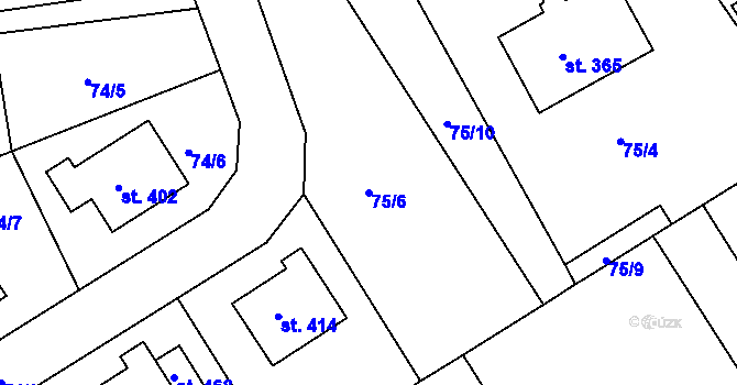 Parcela st. 75/6 v KÚ Počaply, Katastrální mapa