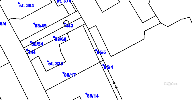 Parcela st. 85/5 v KÚ Počaply, Katastrální mapa