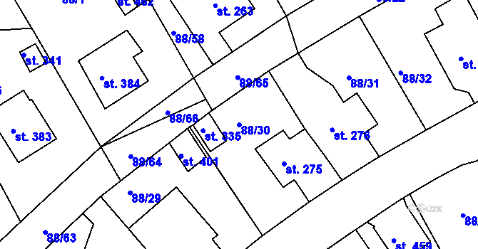 Parcela st. 88/30 v KÚ Počaply, Katastrální mapa
