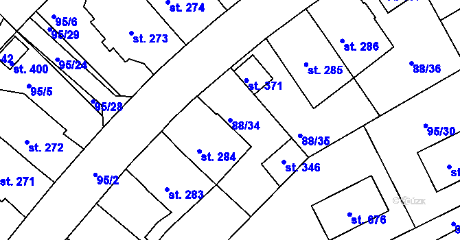 Parcela st. 88/34 v KÚ Počaply, Katastrální mapa