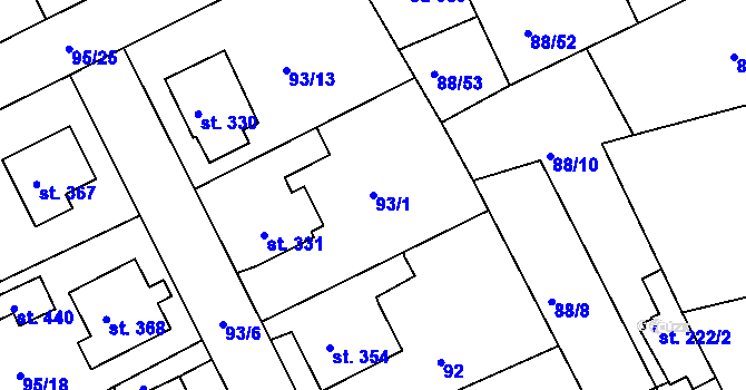 Parcela st. 93/1 v KÚ Počaply, Katastrální mapa