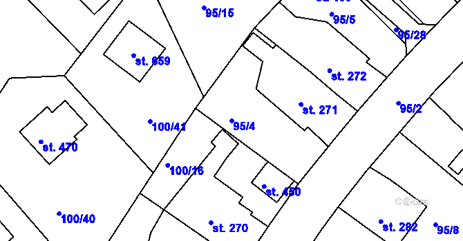 Parcela st. 95/4 v KÚ Počaply, Katastrální mapa