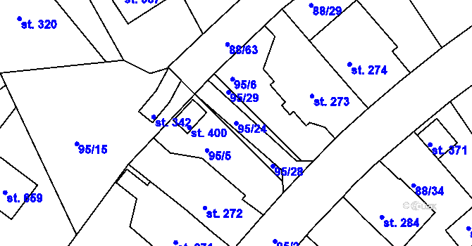 Parcela st. 95/24 v KÚ Počaply, Katastrální mapa