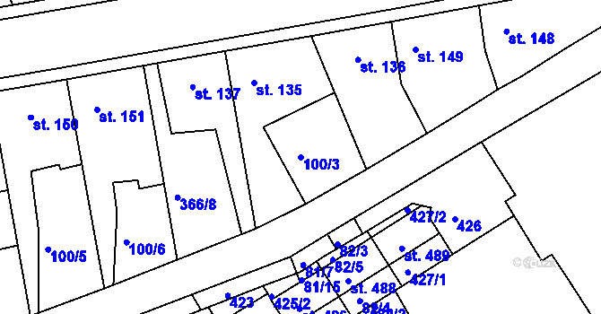 Parcela st. 100/3 v KÚ Počaply, Katastrální mapa