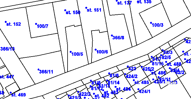 Parcela st. 100/6 v KÚ Počaply, Katastrální mapa