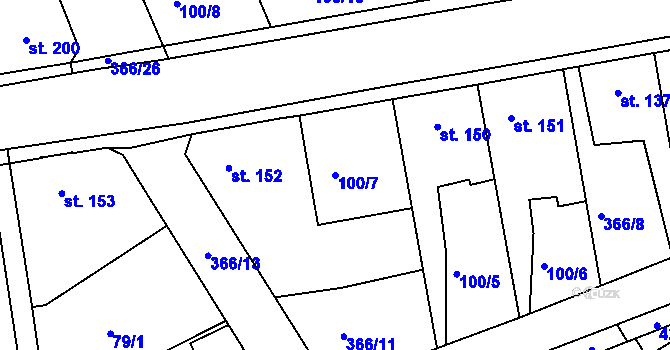 Parcela st. 100/7 v KÚ Počaply, Katastrální mapa