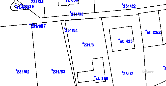 Parcela st. 231/3 v KÚ Počaply, Katastrální mapa
