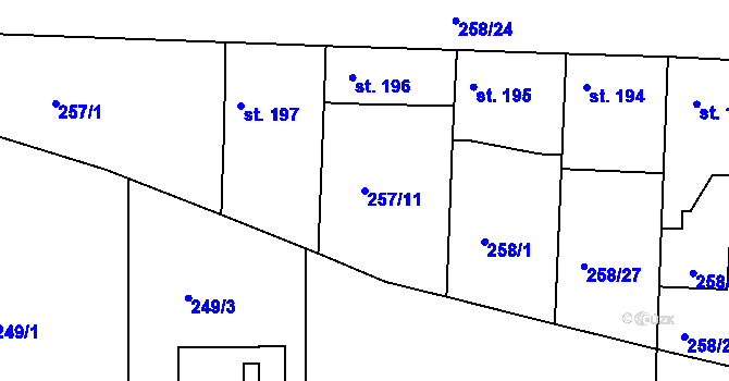 Parcela st. 257/11 v KÚ Počaply, Katastrální mapa