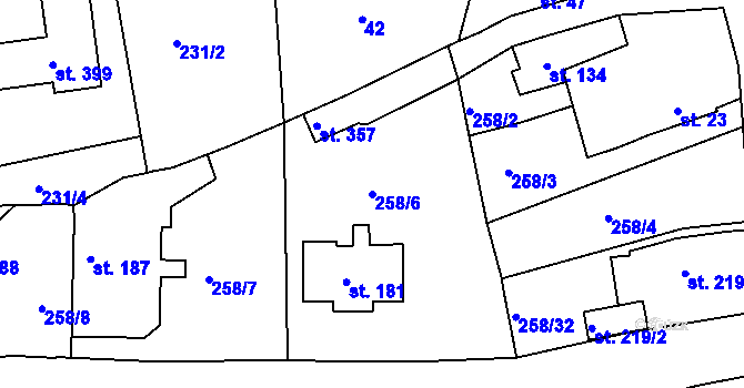 Parcela st. 258/6 v KÚ Počaply, Katastrální mapa