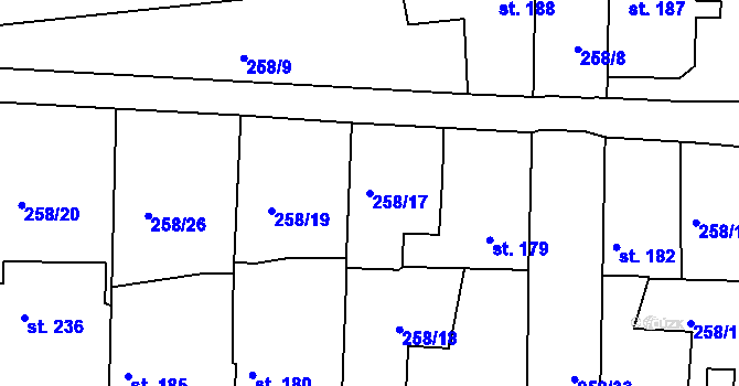 Parcela st. 258/17 v KÚ Počaply, Katastrální mapa