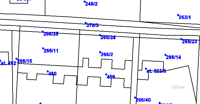 Parcela st. 266/2 v KÚ Počaply, Katastrální mapa