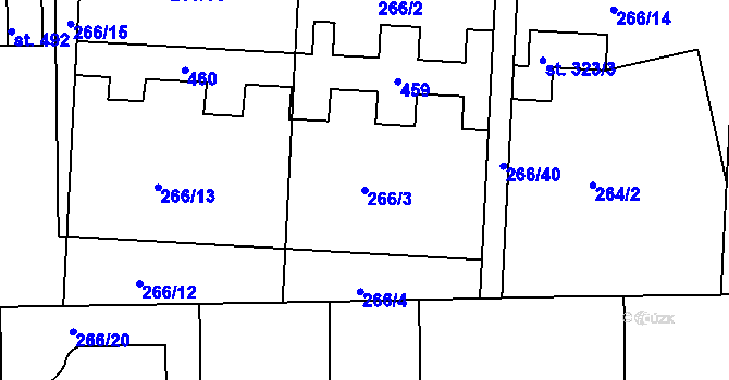 Parcela st. 266/3 v KÚ Počaply, Katastrální mapa
