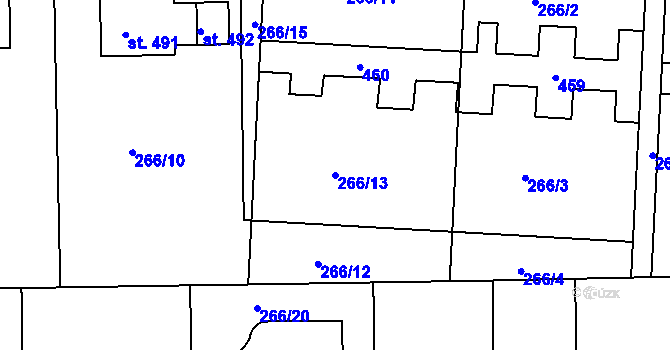 Parcela st. 266/13 v KÚ Počaply, Katastrální mapa