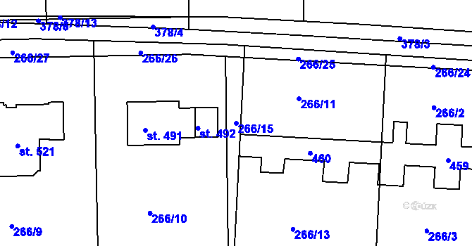Parcela st. 266/15 v KÚ Počaply, Katastrální mapa