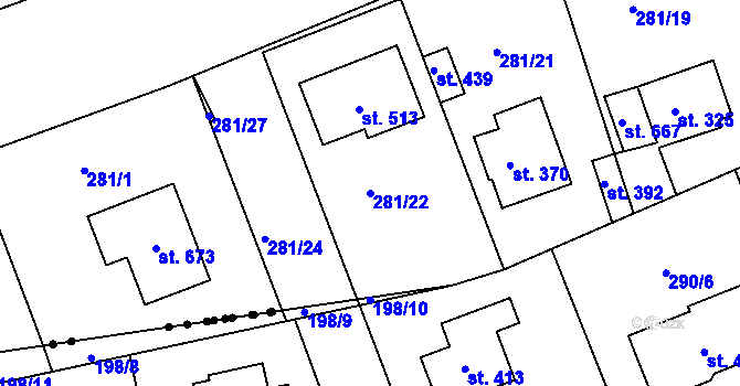 Parcela st. 281/22 v KÚ Počaply, Katastrální mapa