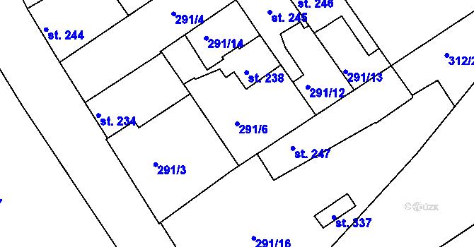 Parcela st. 291/6 v KÚ Počaply, Katastrální mapa