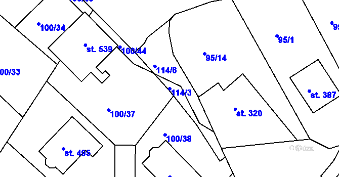 Parcela st. 114/3 v KÚ Počaply, Katastrální mapa