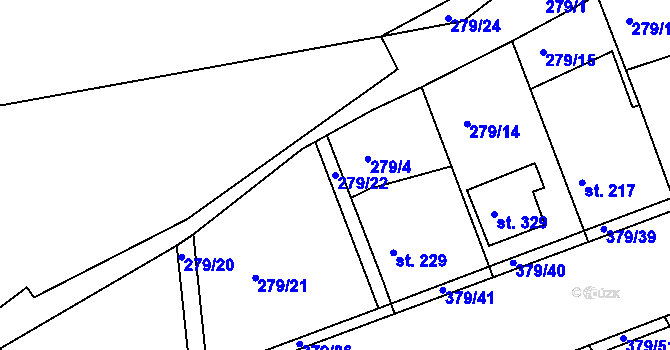 Parcela st. 279/22 v KÚ Počaply, Katastrální mapa