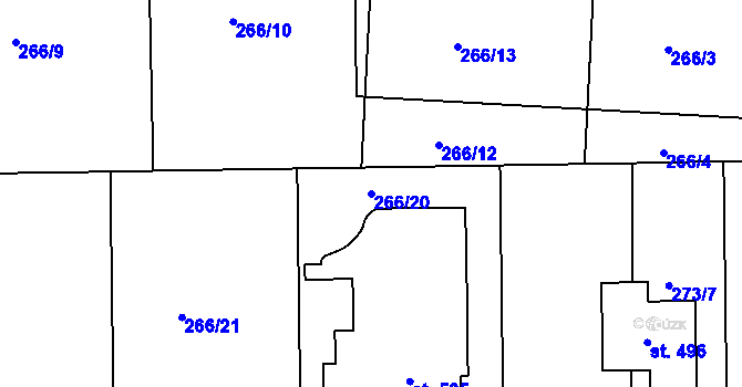 Parcela st. 266/20 v KÚ Počaply, Katastrální mapa