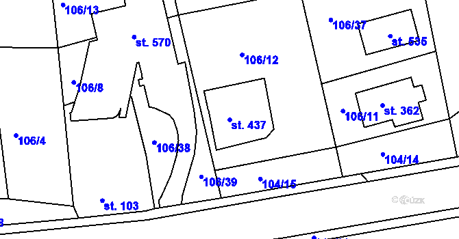 Parcela st. 437 v KÚ Počaply, Katastrální mapa