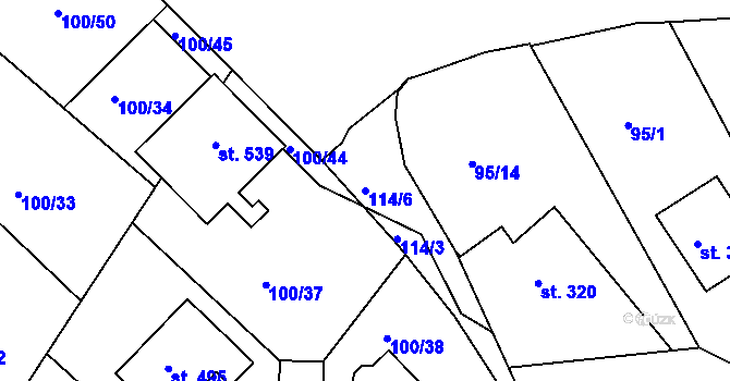 Parcela st. 114/6 v KÚ Počaply, Katastrální mapa