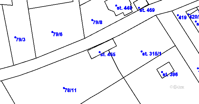 Parcela st. 465 v KÚ Počaply, Katastrální mapa