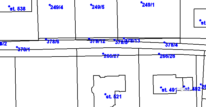 Parcela st. 266/27 v KÚ Počaply, Katastrální mapa