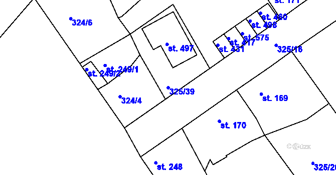 Parcela st. 325/39 v KÚ Počaply, Katastrální mapa
