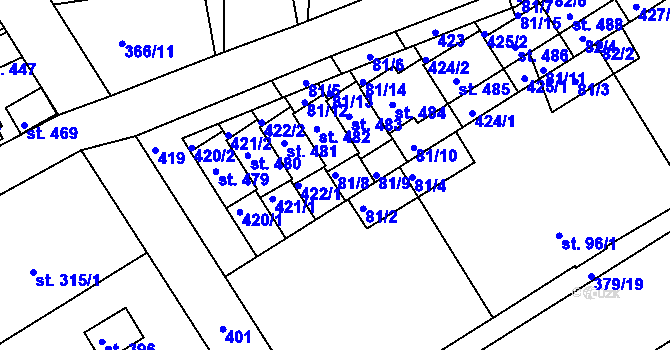 Parcela st. 81/8 v KÚ Počaply, Katastrální mapa