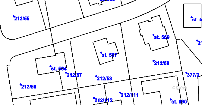 Parcela st. 557 v KÚ Počaply, Katastrální mapa