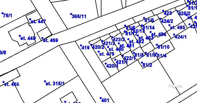 Parcela st. 479 v KÚ Počaply, Katastrální mapa
