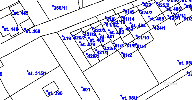 Parcela st. 421/1 v KÚ Počaply, Katastrální mapa