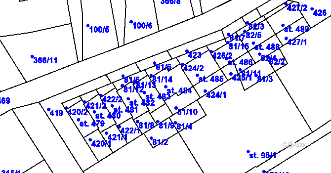 Parcela st. 484 v KÚ Počaply, Katastrální mapa