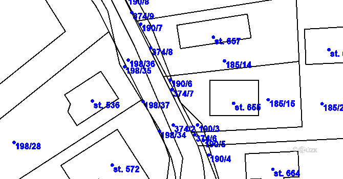 Parcela st. 374/7 v KÚ Počaply, Katastrální mapa