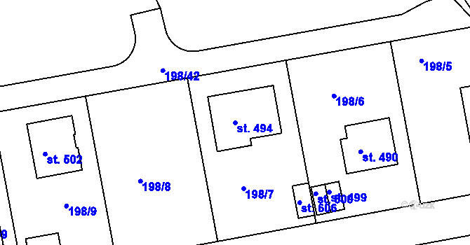 Parcela st. 494 v KÚ Počaply, Katastrální mapa