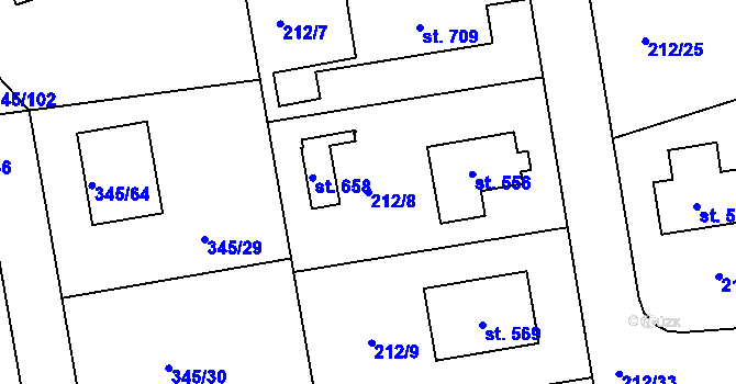 Parcela st. 212/8 v KÚ Počaply, Katastrální mapa