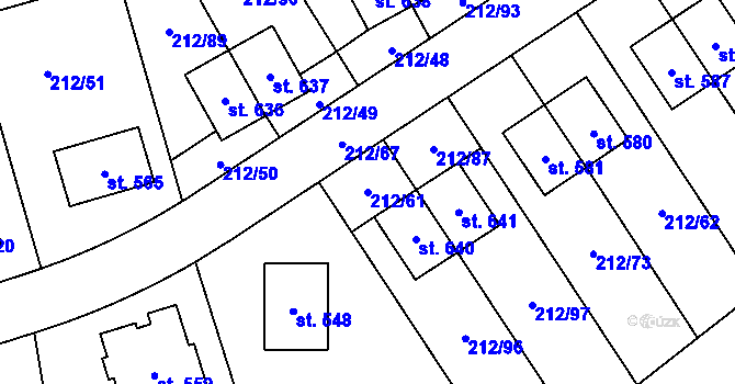 Parcela st. 212/61 v KÚ Počaply, Katastrální mapa