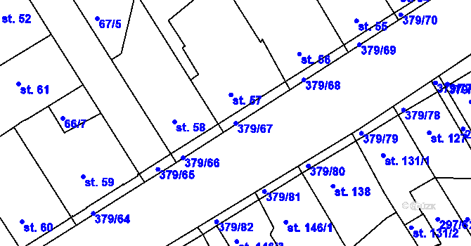 Parcela st. 379/67 v KÚ Počaply, Katastrální mapa