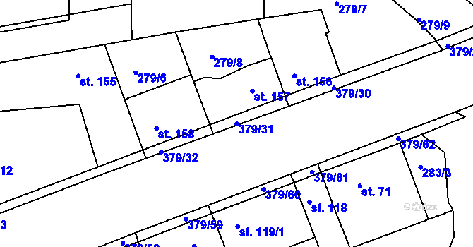 Parcela st. 379/31 v KÚ Počaply, Katastrální mapa