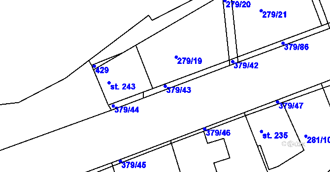 Parcela st. 379/43 v KÚ Počaply, Katastrální mapa
