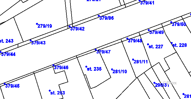 Parcela st. 379/47 v KÚ Počaply, Katastrální mapa