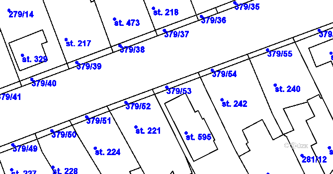 Parcela st. 379/53 v KÚ Počaply, Katastrální mapa