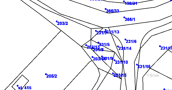 Parcela st. 203/13 v KÚ Počaply, Katastrální mapa