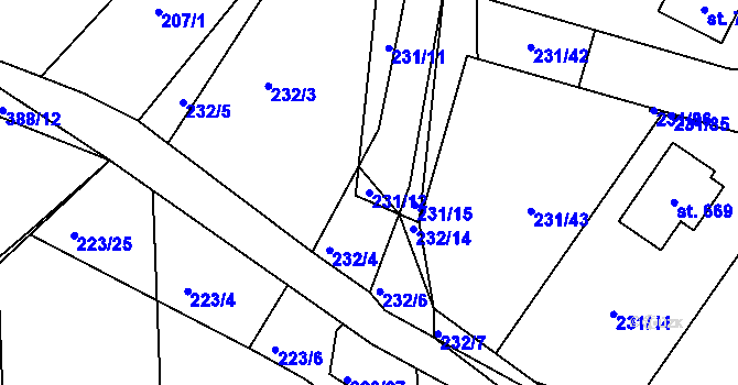 Parcela st. 231/12 v KÚ Počaply, Katastrální mapa