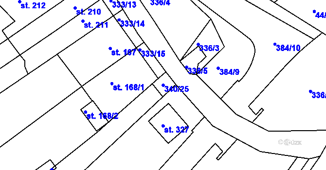 Parcela st. 340/25 v KÚ Počaply, Katastrální mapa
