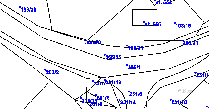 Parcela st. 366/33 v KÚ Počaply, Katastrální mapa