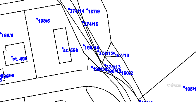 Parcela st. 374/12 v KÚ Počaply, Katastrální mapa
