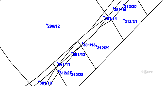 Parcela st. 381/13 v KÚ Počaply, Katastrální mapa