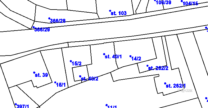 Parcela st. 40/1 v KÚ Počaply, Katastrální mapa