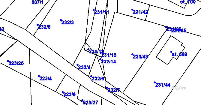 Parcela st. 231/15 v KÚ Počaply, Katastrální mapa
